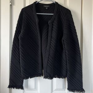 ANN TAYLOR WOMEN'S Large BLACK FRINGE OPEN-FRONT CARDIGAN SWEATER Sz L